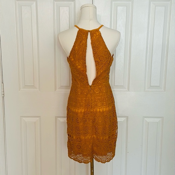 LUSH Yellow Crochet Lace Mini Dress, Small - Picture 4 of 8